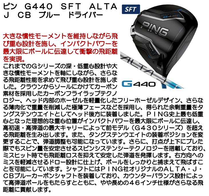 ピン G440 SFT ドライバー ALTA J CB BLUE 右利き用 | つるや