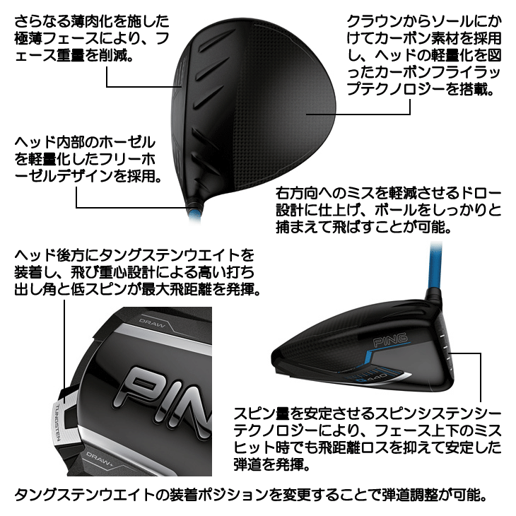 レフティー ピン G440 SFT ドライバー PING TOUR 2.0 CHROME 65 左利き