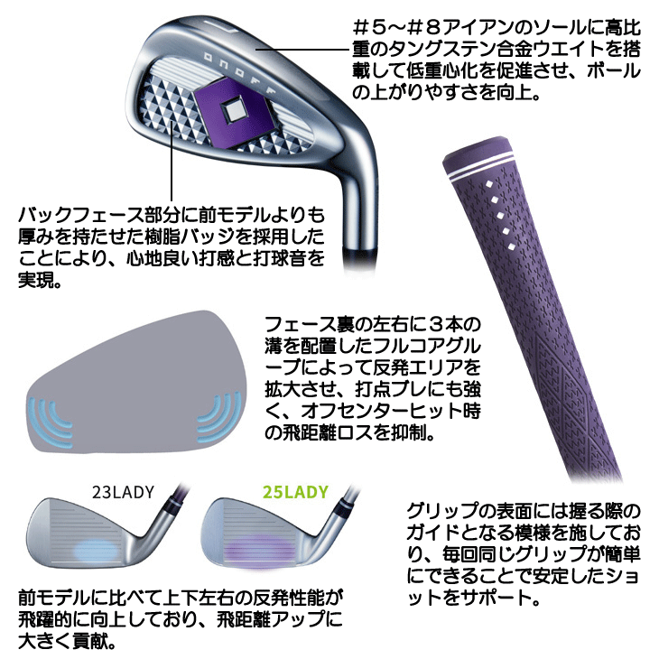 オノフ 2025 LADY 単品アイアン（#5/#6/AW/SW） LP425I | レディース