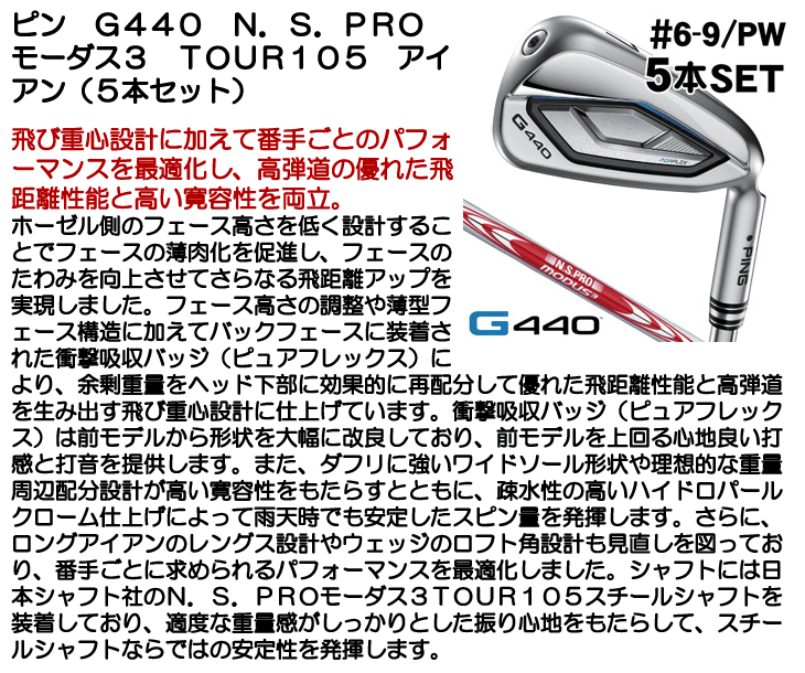 ピン G440 アイアン 5本セット (#6/#7/#8/#9/PW) N.S.PRO