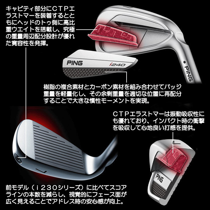 ピン i240 アイアン 単品 （#3/#4/#5/UW） PING TOUR 2.0 CHROME-I 右