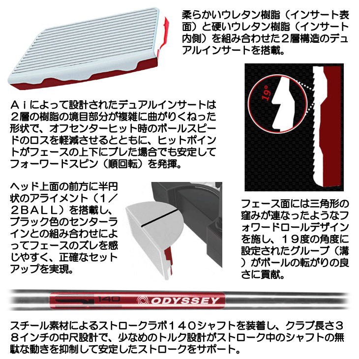レフティー オデッセイ Ai-DUAL 1/2-ボール クルーザー ジェイルバード