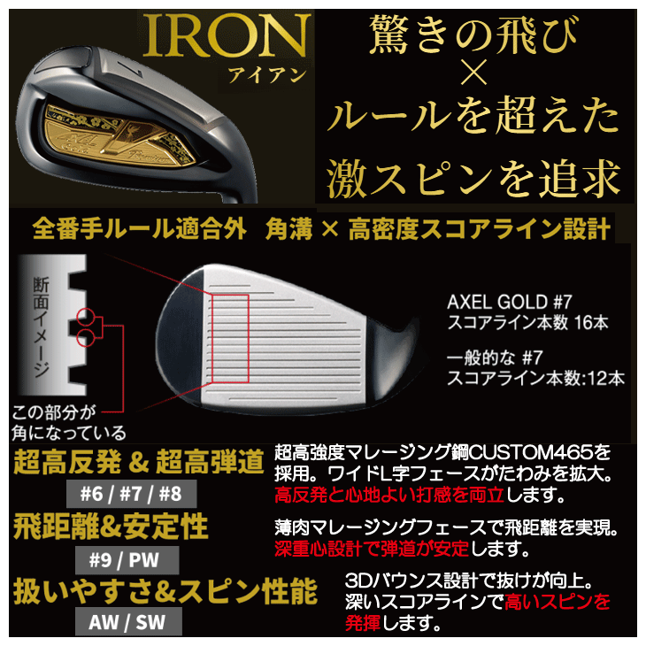 アクセル ゴールドプレミアム7 アイアン 単品 (#6/AW/SW) フジクラ