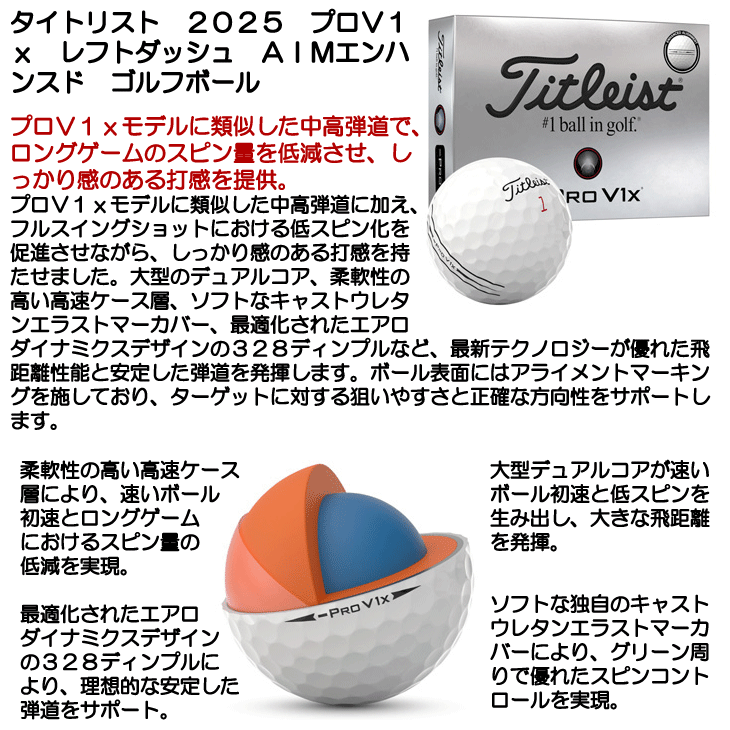 タイトリスト 2025 プロ V1x レフトダッシュ AIMエンハンスド