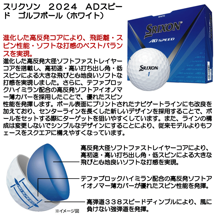 スリクソン 2024 ADスピード ゴルフボール (ホワイト) [1ダース