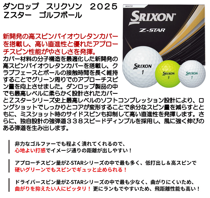ダンロップ スリクソン 2025 Zスター ゴルフボール [1ダース