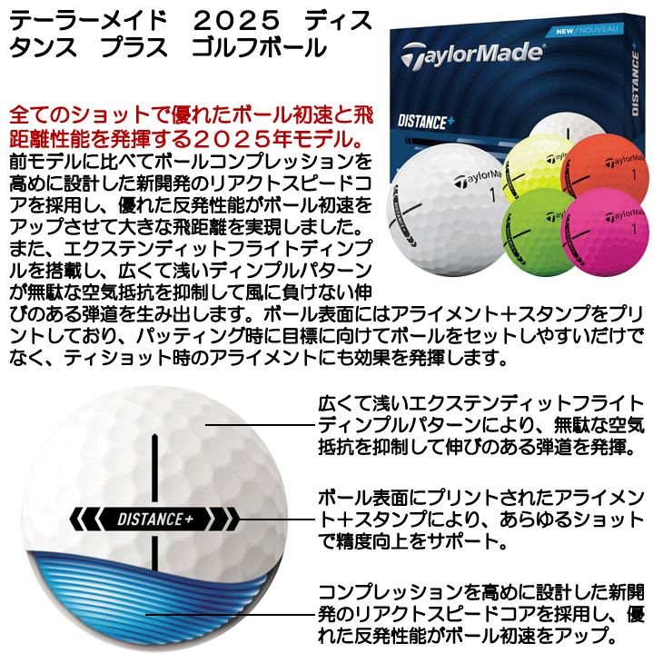 テーラーメイド 2025 ディスタンス プラス ゴルフボール ［1ダース