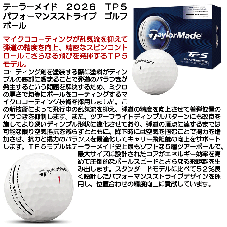テーラーメイド TP5 パフォーマンス ストライプ ゴルフボール 6球入り