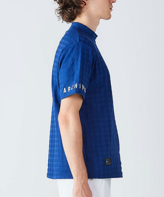 メンズ アルチビオ ゴルフウェア 半袖シャツ 千鳥ジャガードハイネック