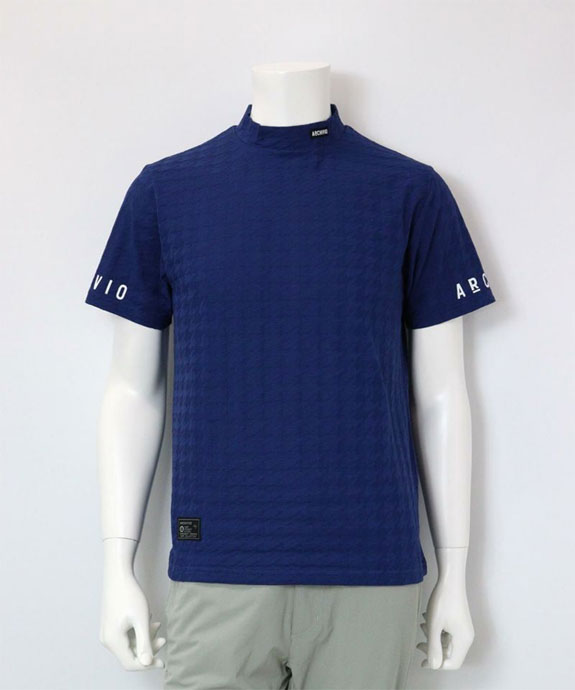 アルチビオ　ネイビーゴルフウェア　シャツ メンズ アルチビオ ゴルフウェア 半袖シャツ 千鳥ジャガードハイネック