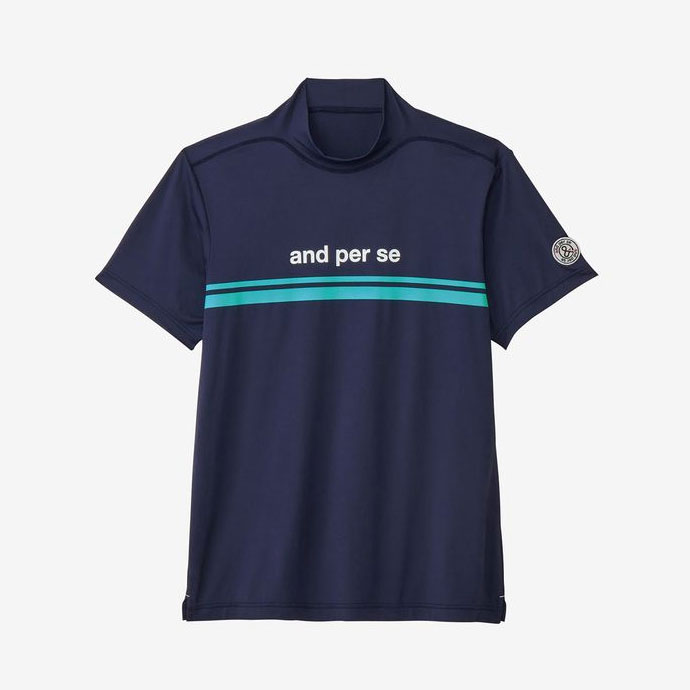 アンパスィ ショットスムーザー半袖モックネックシャツ ネイビーM アンパスィ ショットスムーザー半袖モックネックシャツ ネイビー