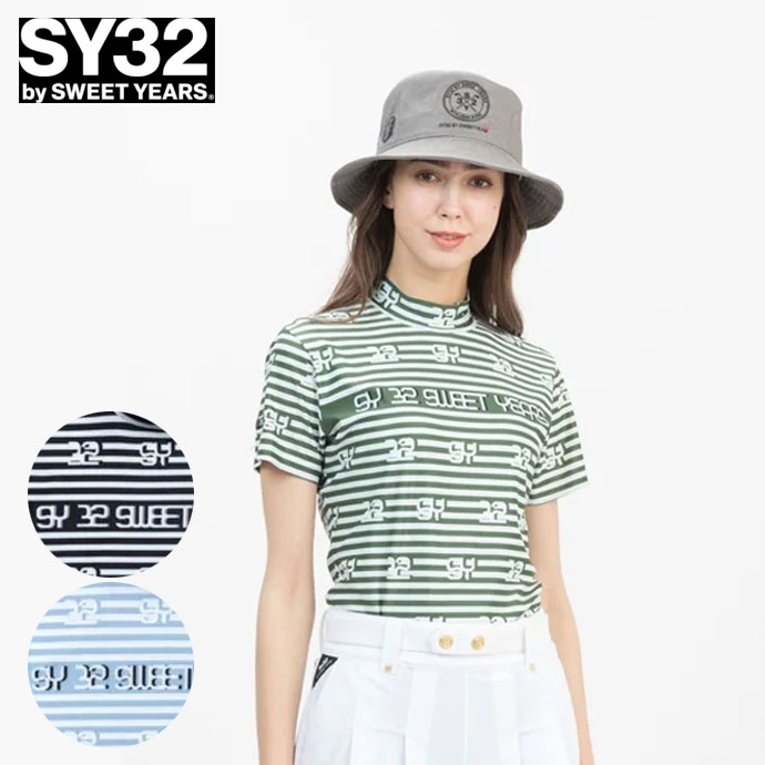 レディース SY32 ゴルフウェア 半袖シャツ CARVICO SPIDER BORDER MOCK