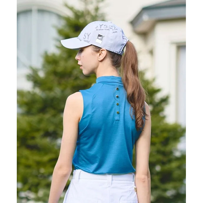 SY32 ゴルフ　レディース　半袖　ブルー　L レディース SY32 ゴルフウェア ノースリーブ RECYCLE JQ PIN BORDER NO