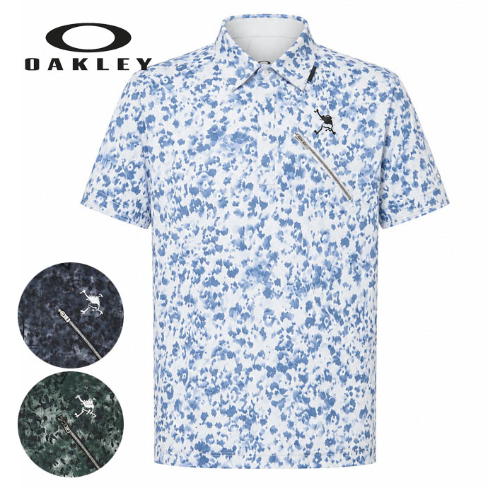 新品タグ付☆ オークリーゴルフ メンズ スカル刺繍 34 メンズ オークリー SKULL ABSTRACT SPOTTED SHIRT FOA409086 男性用 春