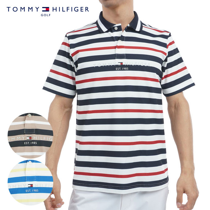 トミーヒルフィガーゴルフ ポロシャツ 襟付き 総柄 ゴルフウェア ネイビー TOMMY HILFIGER GOLF トミー ヒルフィガーゴルフ 半袖ポロシャツ ロゴ