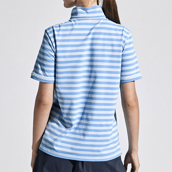 マンシング SUNSCREEN先染めボーダー半袖スタンドジップシャツ