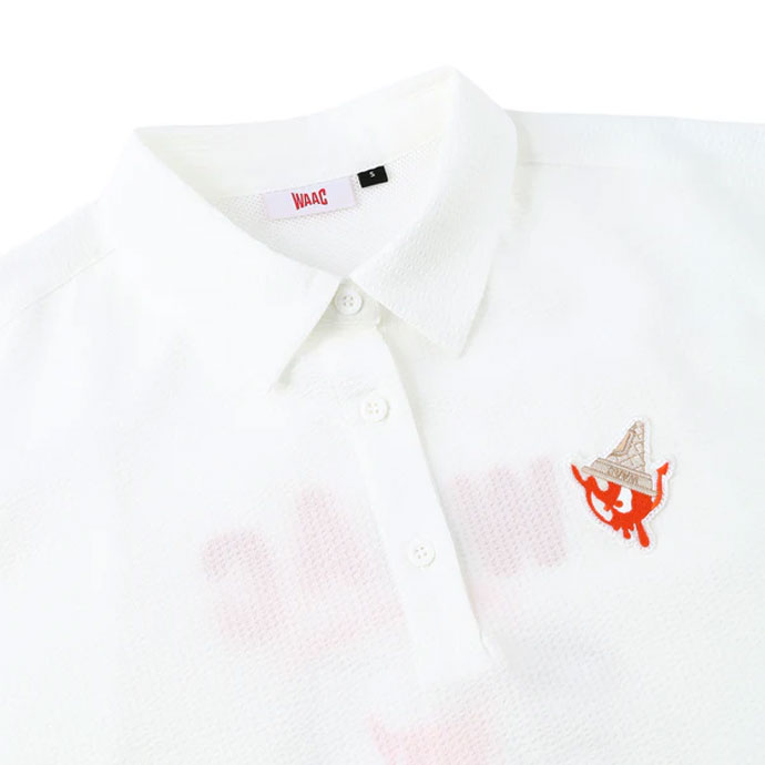 【ゴルフ・M】Stüssy × FL アトミックリング ポロシャツ 白×赤 レディース ワック 半袖ハーフジップポロ 072262090 女性用 春 夏 26SS