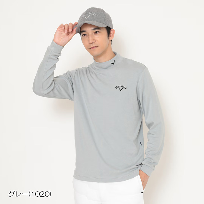 【新品】Callaway 長袖シャツ ホワイト/グレー　モックネック メンズ キャロウェイ ゴルフウェア 長袖シャツ 長袖モックネックシャツ