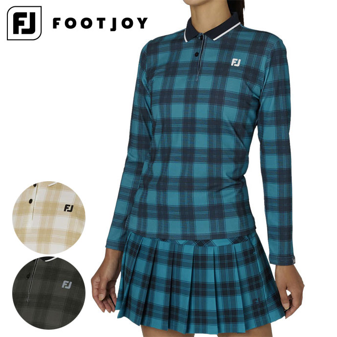 フットジョイ チェックプリント長袖メッシュポロ FJWF24S05 レディース