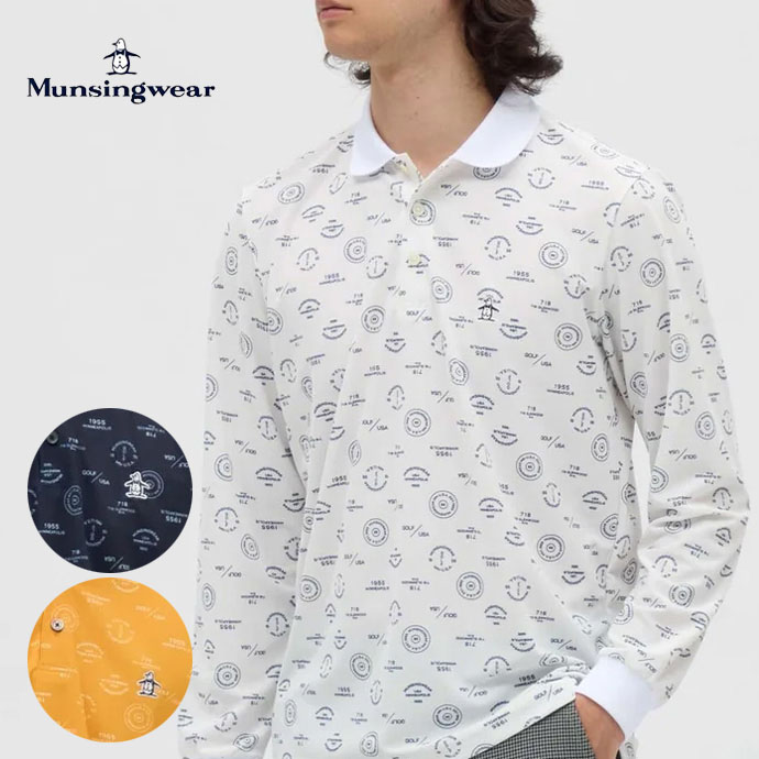 メンズ マンシング ゴルフウェア 長袖シャツ SUNSCREENロゴ総柄