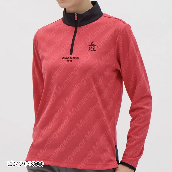 レディース マンシング ゴルフウェア 長袖シャツ ロゴジャカードハーフ