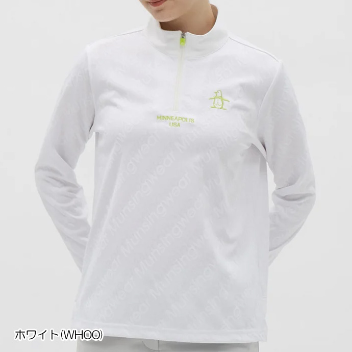 レディース マンシング ゴルフウェア 長袖シャツ ロゴジャカードハーフ