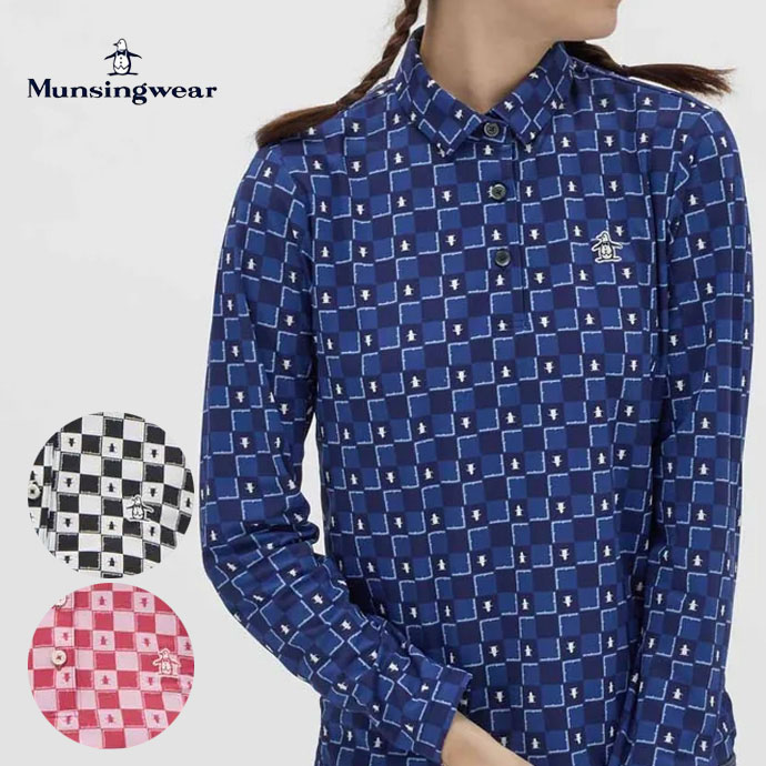 レディース マンシング ゴルフウェア 長袖シャツ ブロックチェック柄