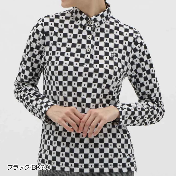 【美品】マンシングウェア ゴルフウェア　長袖シャツ　レッド　チェック柄　Ｌ レディース マンシング ゴルフウェア 長袖シャツ ブロック