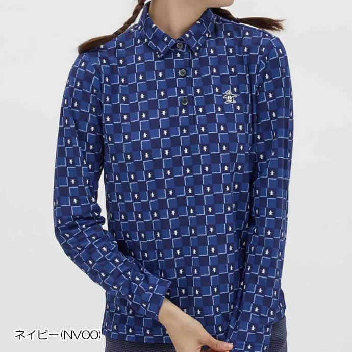 レディース マンシング ゴルフウェア 長袖シャツ ブロックチェック柄