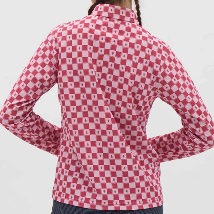 【美品】マンシングウェア ゴルフウェア　長袖シャツ　レッド　チェック柄　Ｌ レディース マンシング ゴルフウェア 長袖シャツ ブロックチェック柄