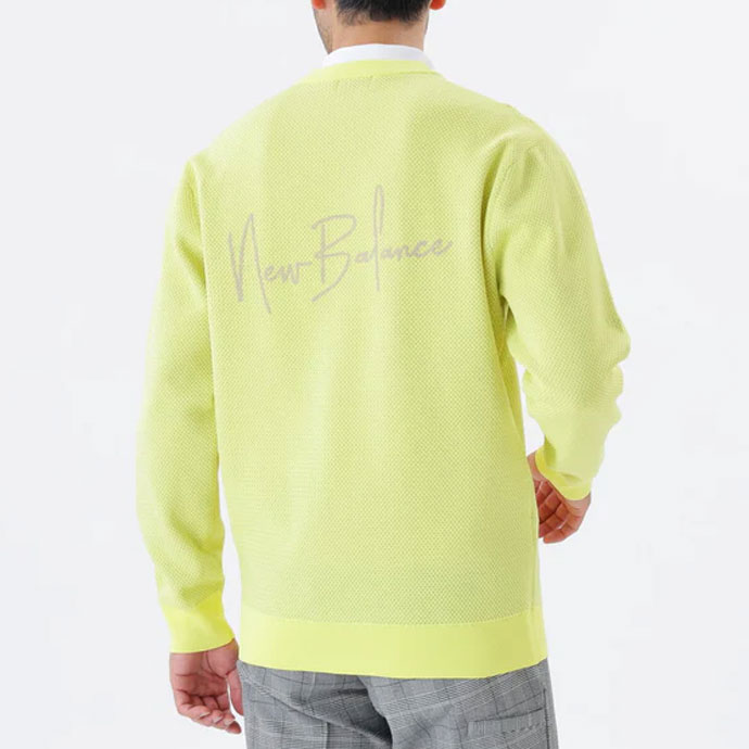 ニューバランスゴルフ　クルーネックセーター トレーナー黄色メンズ　4 メンズ ニューバランス ゴルフウェア セーター CREW NECK KNIT