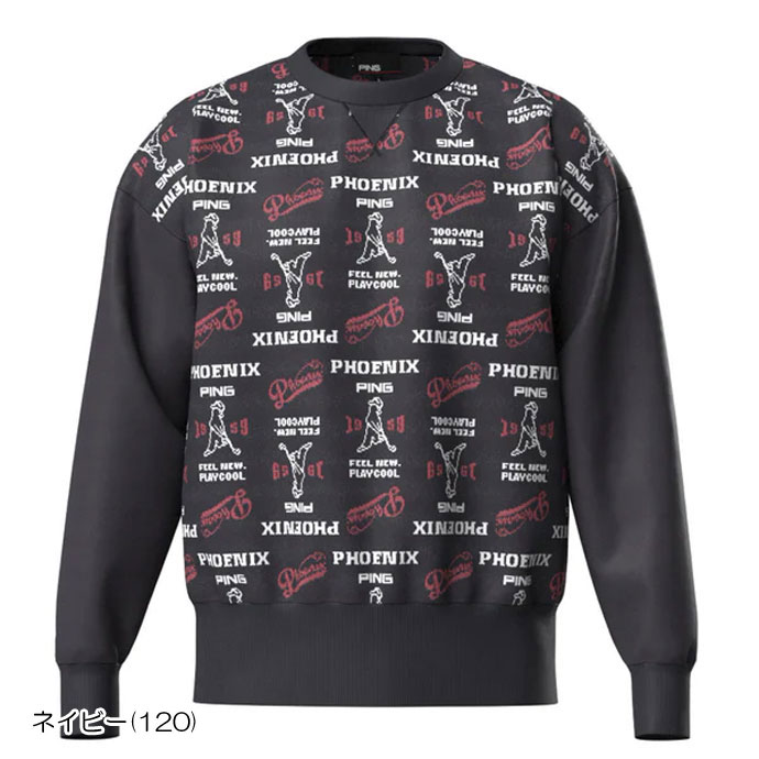 メンズ ピン ゴルフウェア セーター ジャカードクルーネックニット