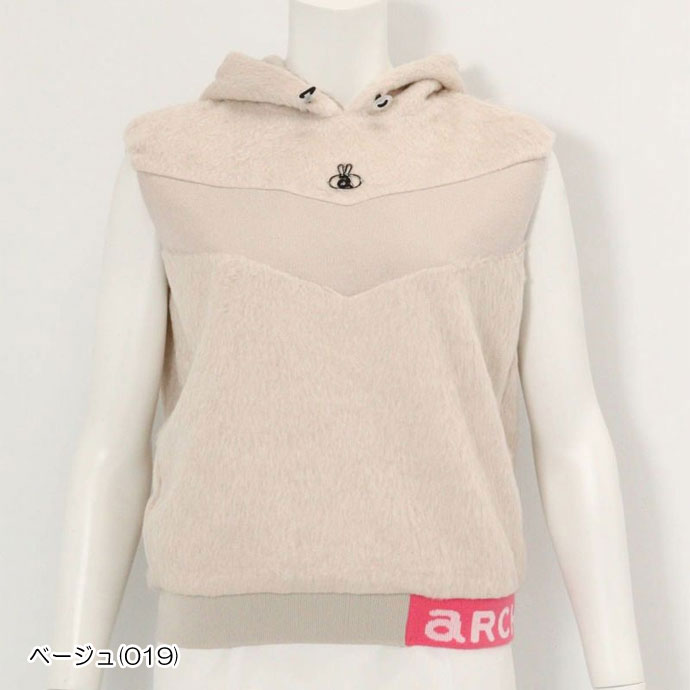 レディース アルチビオ ゴルフウェア ベスト フード付きシャギーベスト