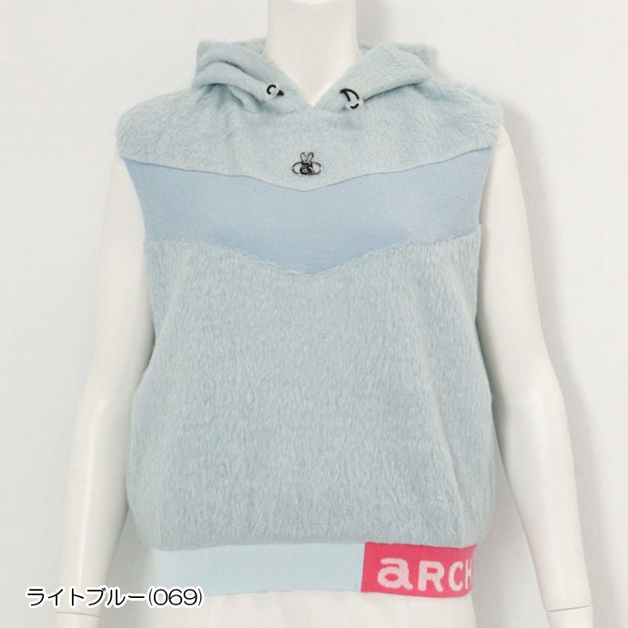 レディース アルチビオ ゴルフウェア ベスト フード付きシャギーベスト