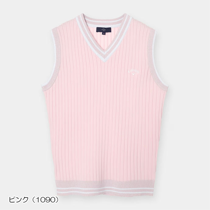 Supreme ピンク Vネックベスト M レディース キャロウェイ リブ編みVネックニットベスト C26119200 女性