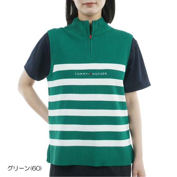 トミーヒルフィガー ゴルフ レディース ベスト フロントロゴ ハイネック ノースリーブニット   GOLF THLA561 2025年秋冬モデル トミーヒルフィガー ゴルフウェア セーター フロントロゴ ハイネック