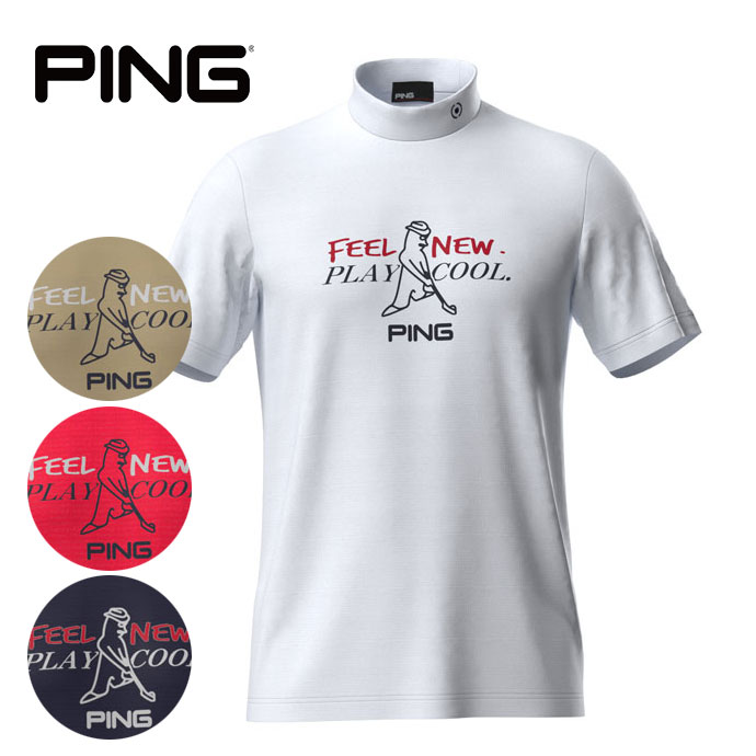 メンズ ピン Mr.pingプリント半袖ハイネックシャツ 6216167401 男性用