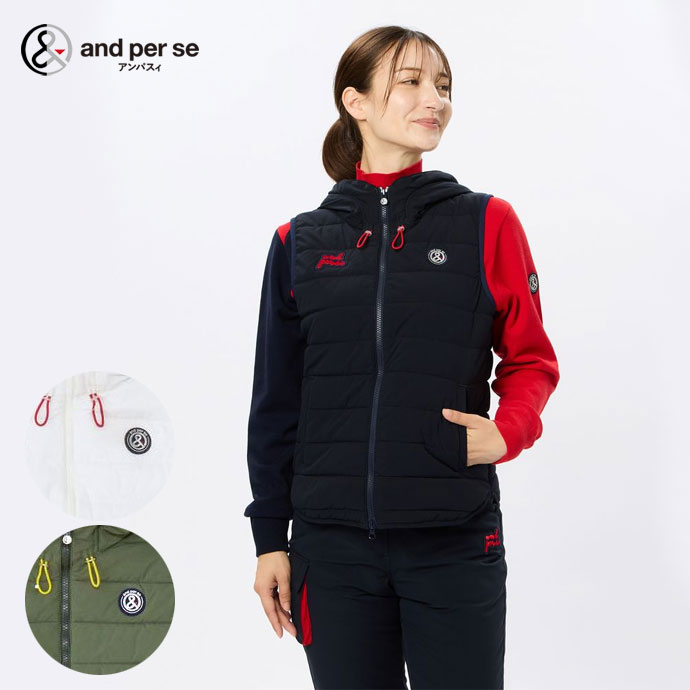 アンパスィ 中綿ロングベスト サイズ：M AND PER SE アンパスィ フード