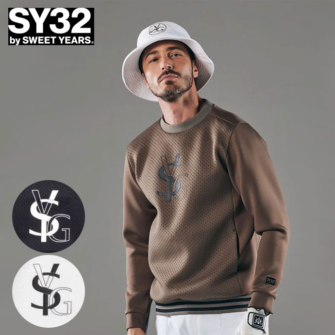 最旬ダウン SY32 メンズ ゴルフウェア PUNCHINGCREWNECKSWEAT セーター メンズウェア