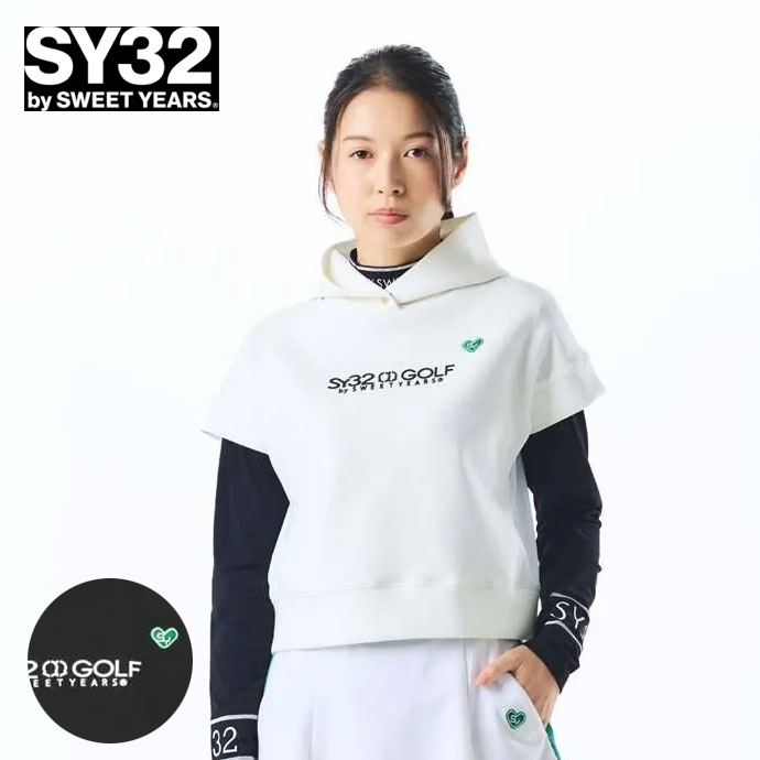 SY32 ゴルフ　レディース　半袖　L グレー SY32 ゴルフウェア アウター STRETCH MINI SLEEVE HOODIE